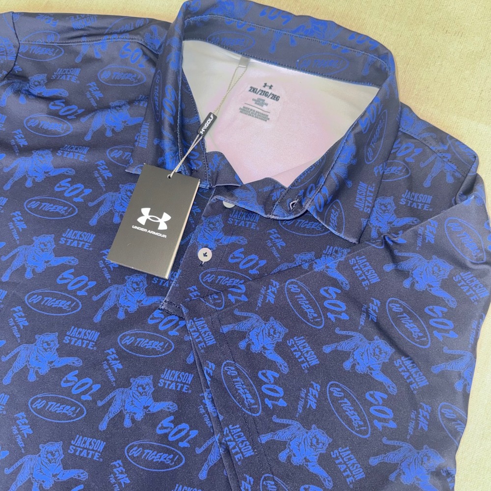 Under Armour Jackson State Tigers Polo Mens 2XL Navy Blue Golf JSU UM7173000